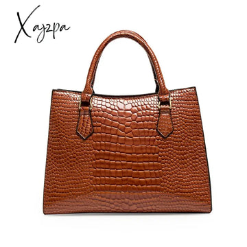 Xajzpa - Crocodile Pattern Composite Womens Handbags 2 Pecs/Set Fashion Women Bag Big Female